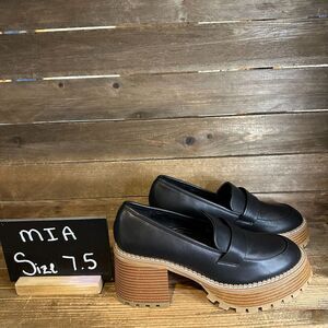 Womens‎ Mia Dalilah Black Faux Leather Chunky Platform Penny Loafers Size 7.5 M